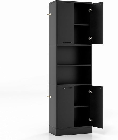 190cm Tall Kitchen Cupboard Black 4 Doors Open & Closed Storage Cabinet