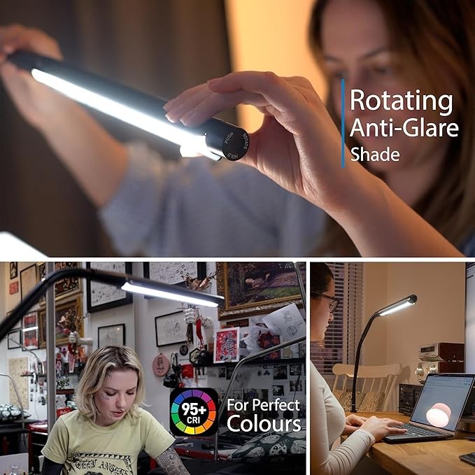 LED Desk Lamp Clamp Dimmable Study Light Adjustable Arm Anti Glare