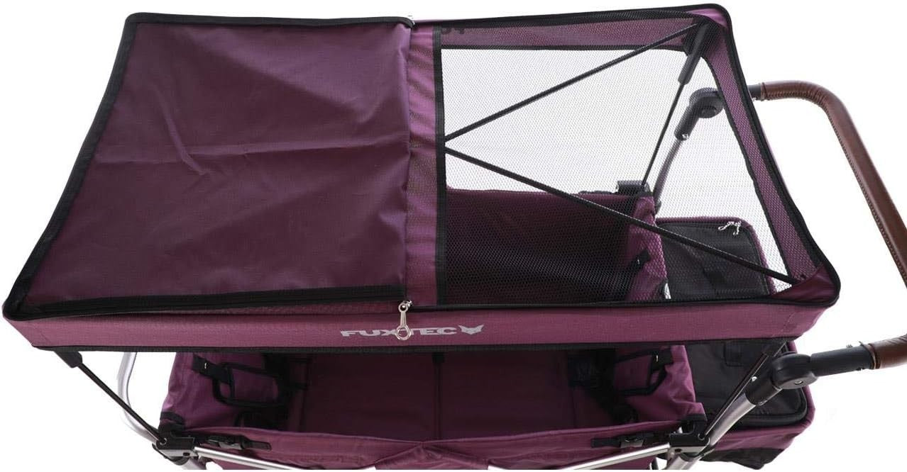 Purple 2-Seater Folding Stroller Wagon Kids Push Pull All-Terrain Cart w/ Canopy