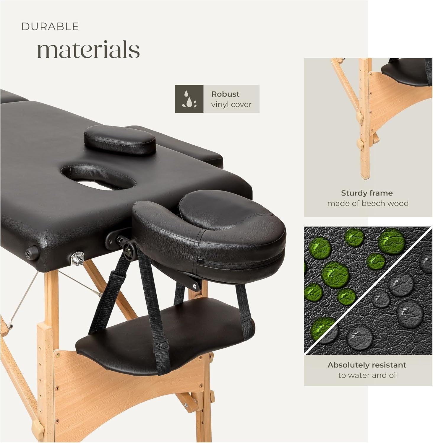 Portable Massage Table Foldable Beauty Therapy Bed 61cm Adjustable Black