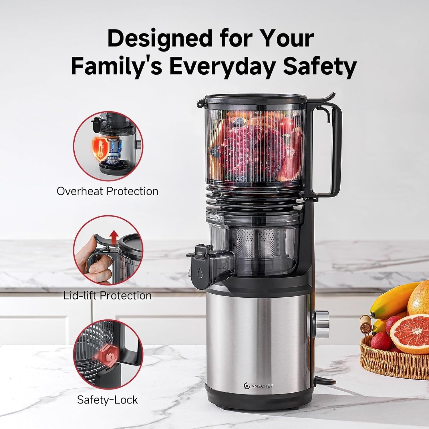 Cold Press Juicer 160mm Wide Chute Whole Fruit 2L Quiet High Yield