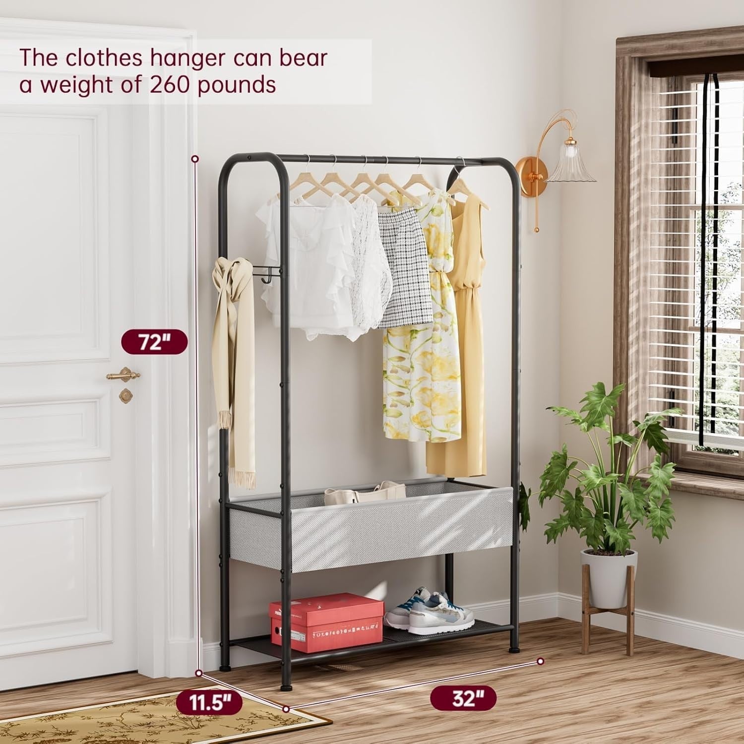 Heavy Duty Clothes Rail with Wheels & Shelf – Black 81×30×183cm