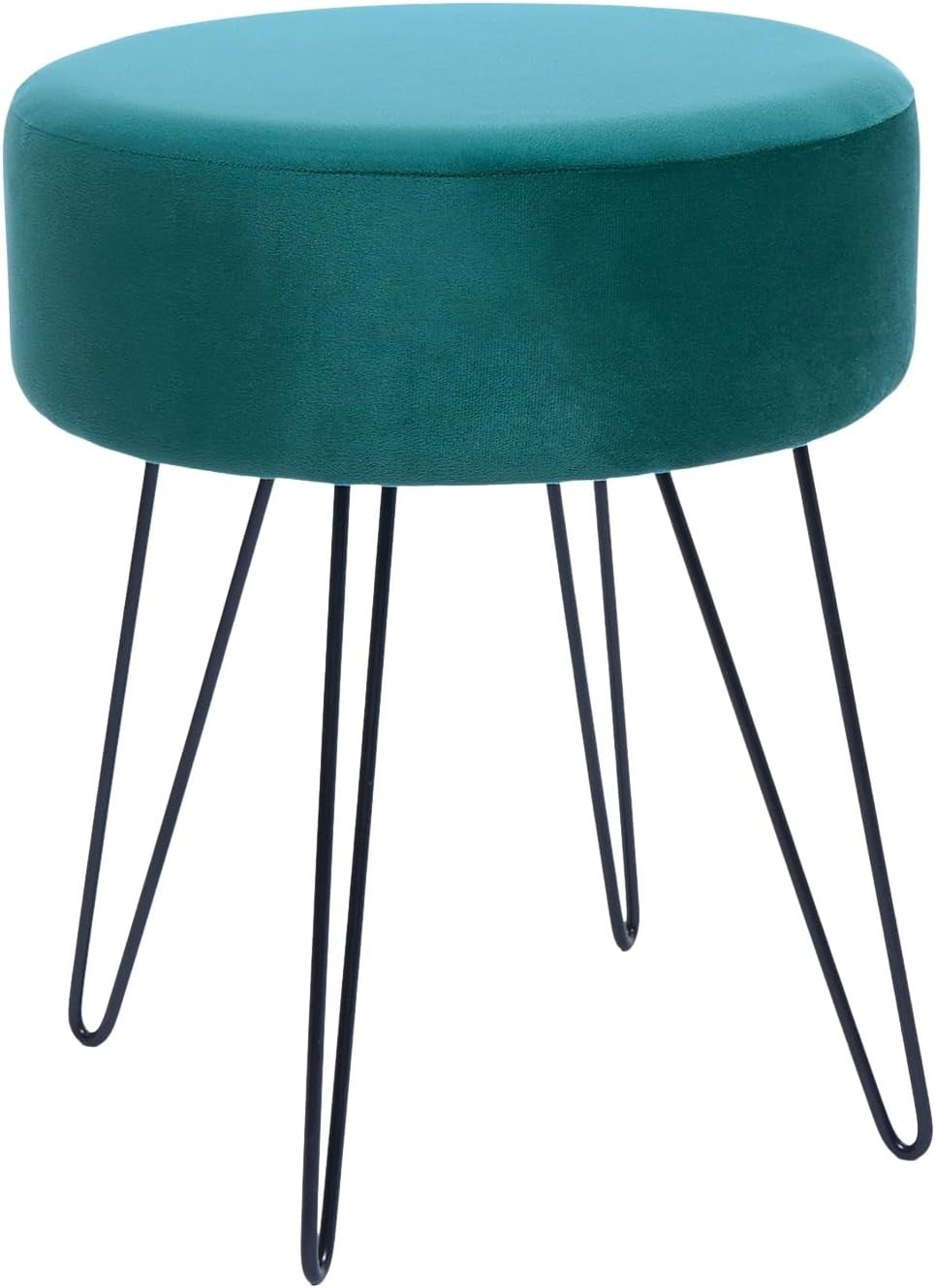 Teal Velvet Round Footstool Hairpin Leg Vanity Dressing Table Seat
