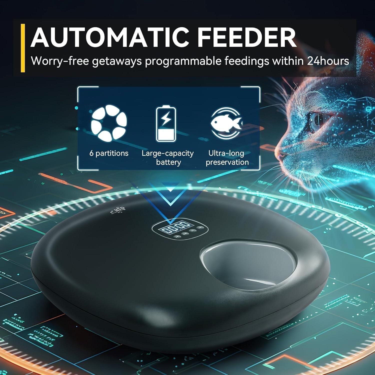 Automatic Wet Cat Feeder 6 Meal Food Dispenser Timer Ice Pack Bowl