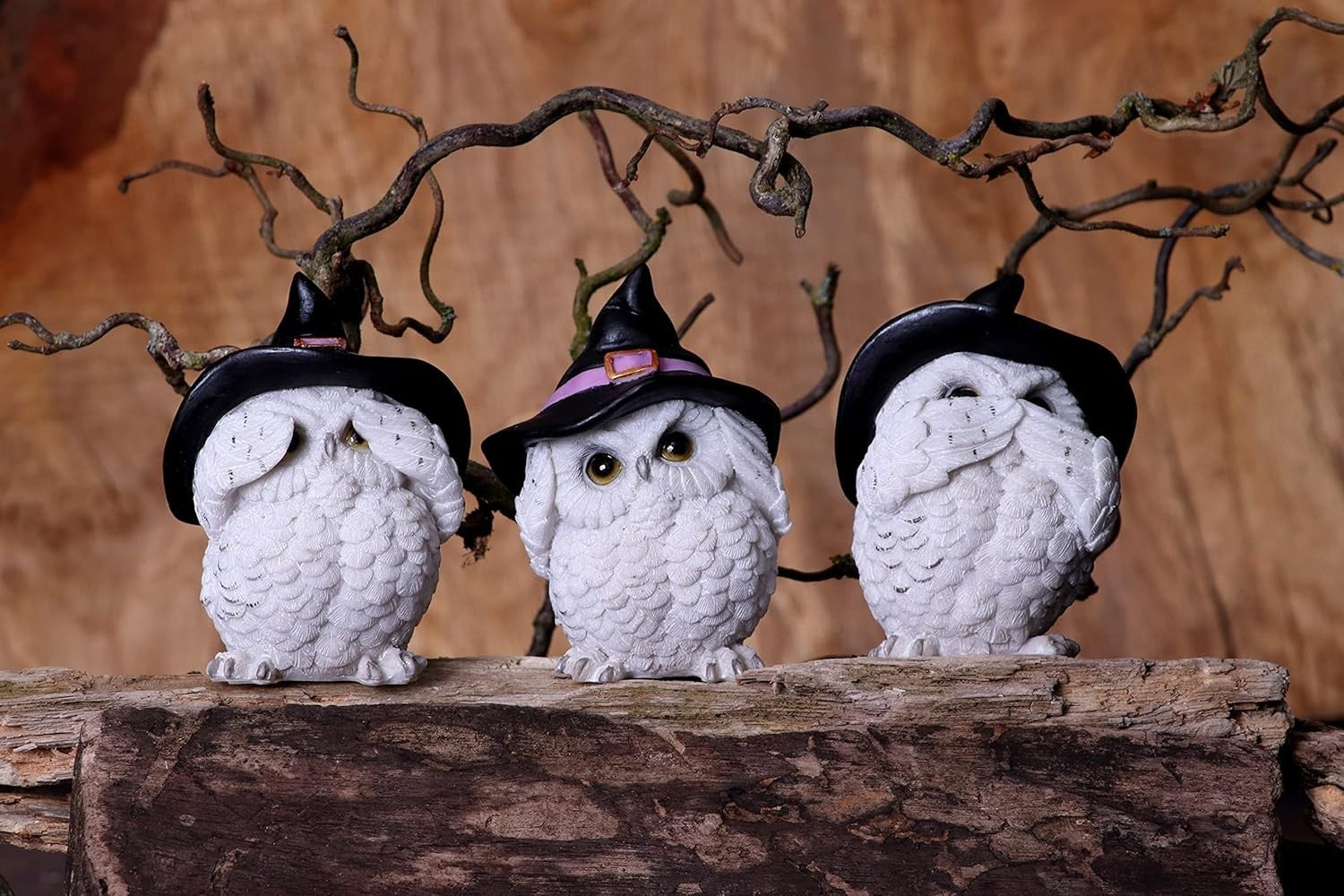 Wise Owl Witch Figurines Set Resin Ornament Cute White 9cm Home Decor Gift