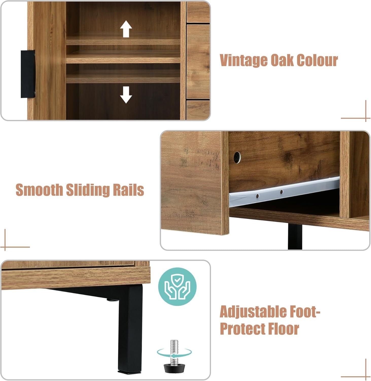 Modern Dark Oak Sideboard Cabinet with Drawers & Shelves Storage