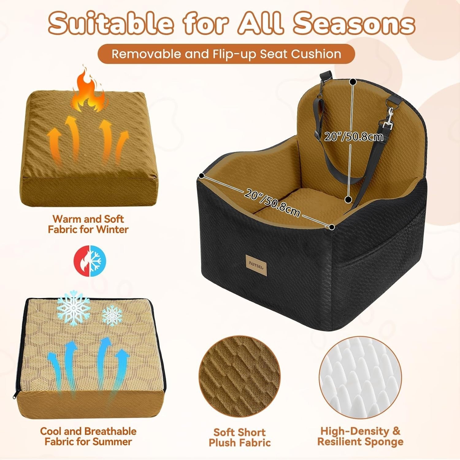 Dog Booster Car Seat Waterproof Washable Travel Bed 40lb Black Brown