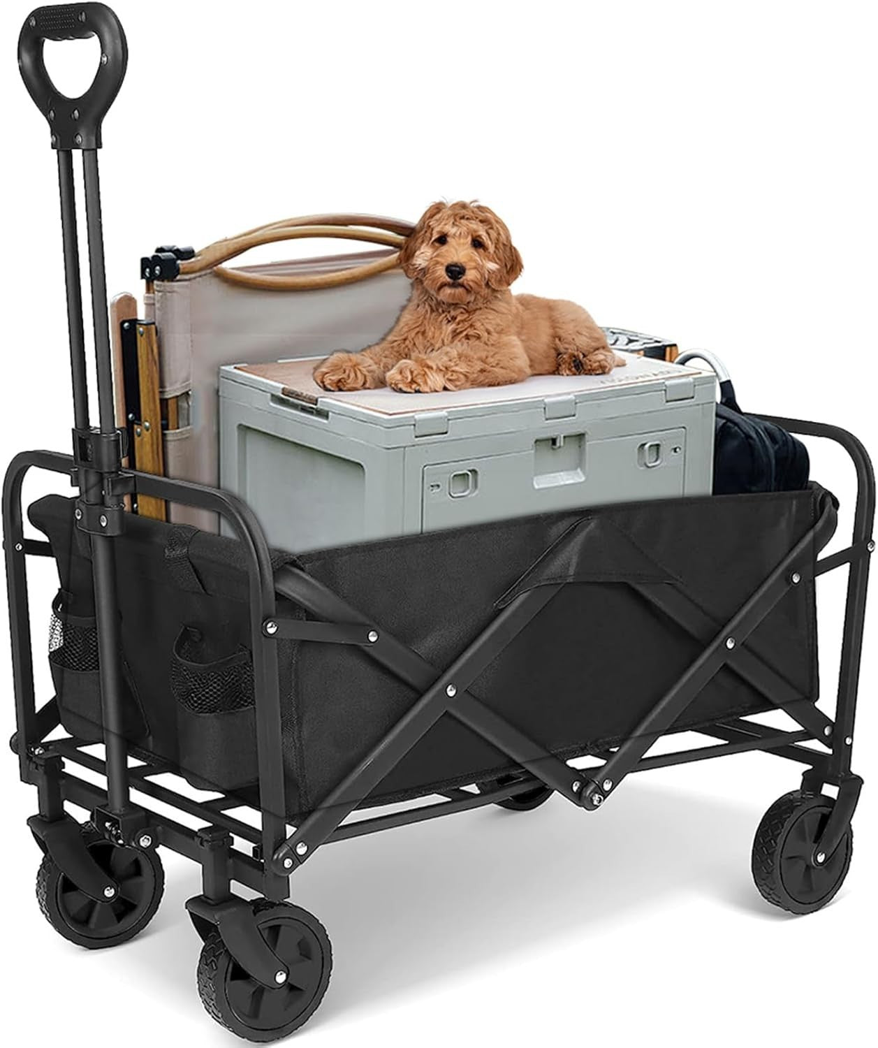 Black 120L Folding Festival Trolley Heavy Duty Camping Beach Wagon 330lbs