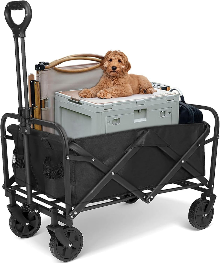 Black 120L Folding Festival Trolley Heavy Duty Camping Beach Wagon 330lbs