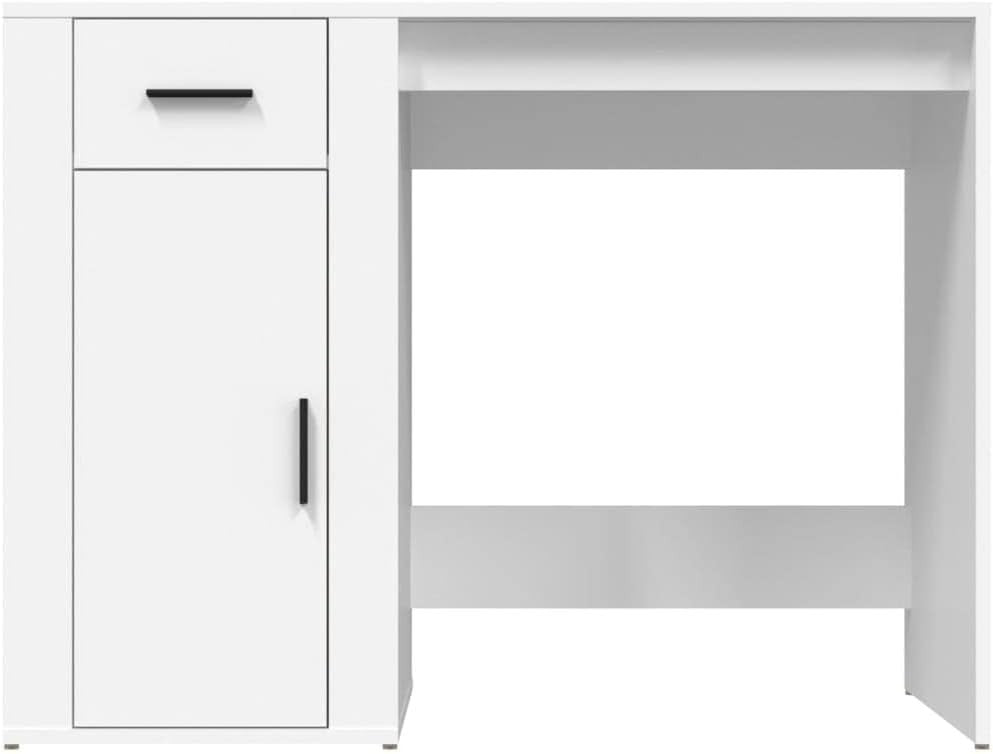 Modern White Office Desk with Drawer 100x49x75cm, Compact Reversible Workstation