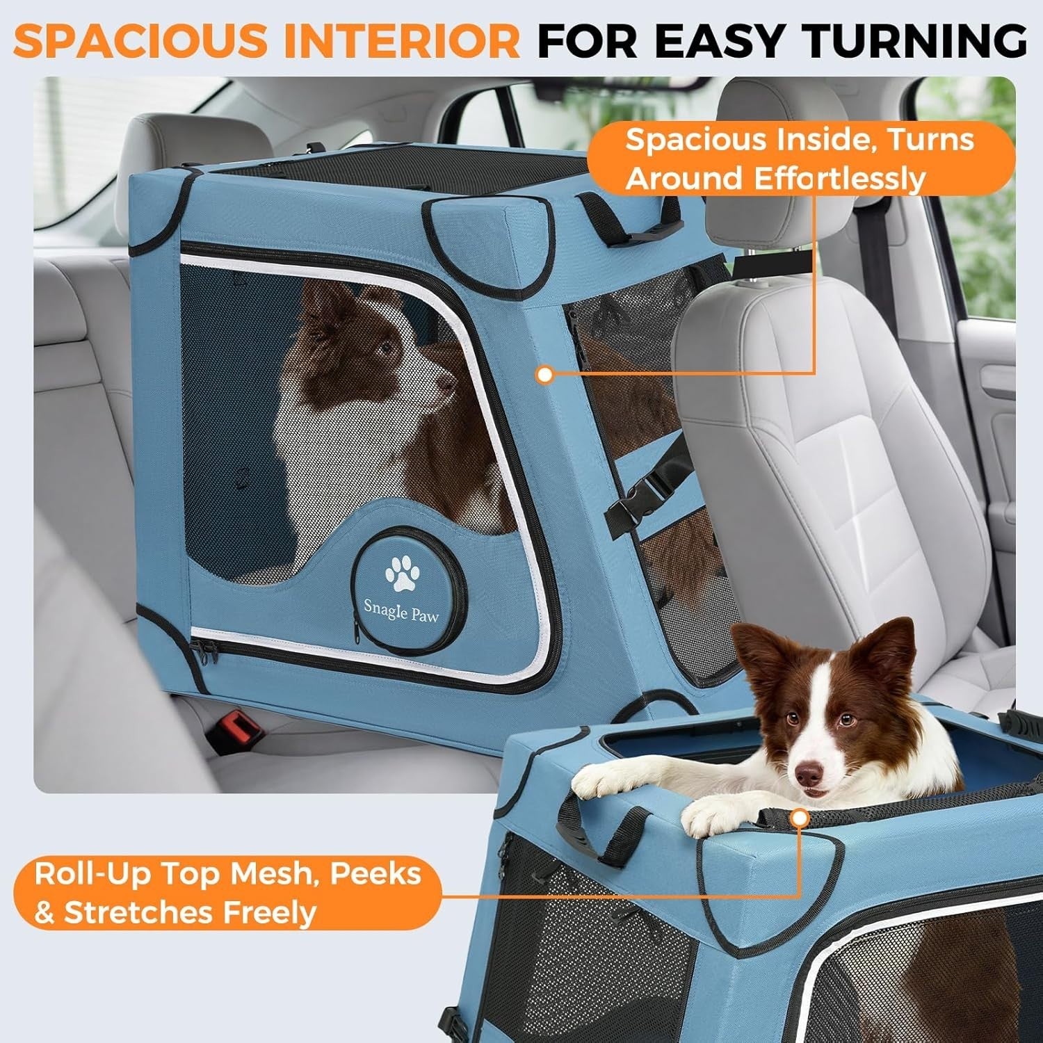 Portable Dog Crate for Car Travel Metal Frame Pet Carrier Foldable Blue