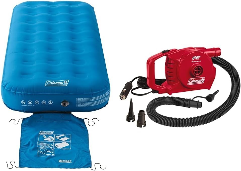 Inflatable Single Airbed Red Camping Mattress Flocked Durable w/ 12V Pump