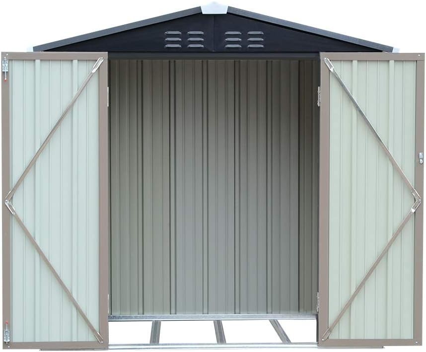 Metal Garden Shed Outdoor Storage Tool Sloped Roof 6x4FT Brown