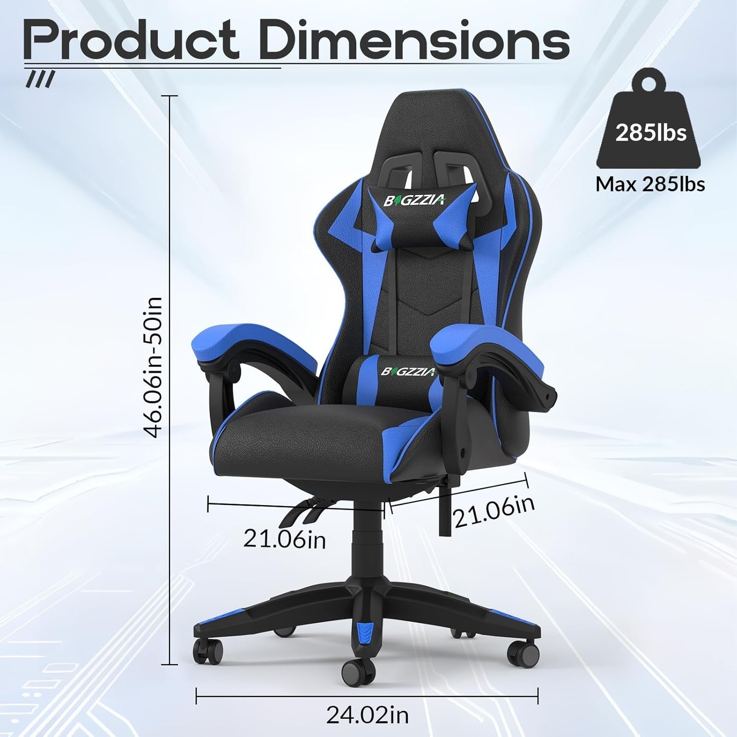 Ergonomic Gaming Chair Blue Reclining Adjustable Office PC Seat