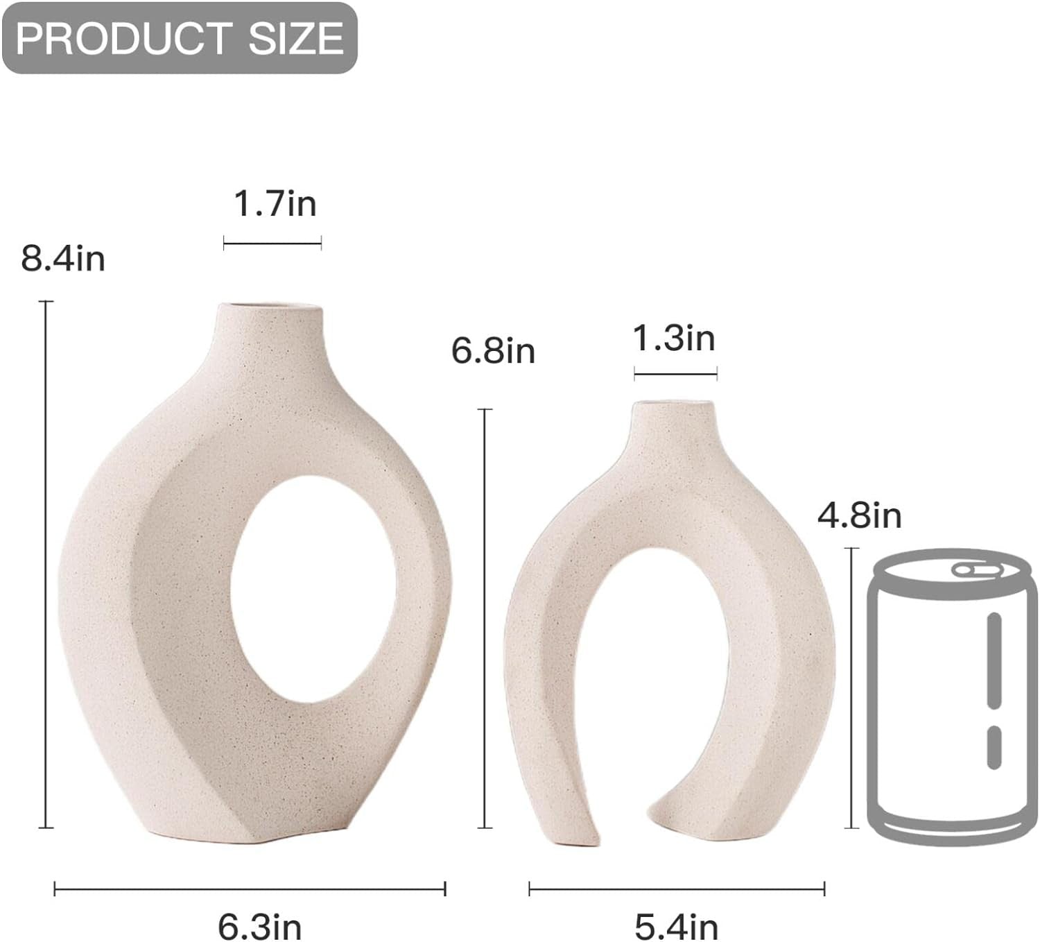 Ceramic Vase Set of 2 Nordic Boho Hollow Modern Flower Decor Cream White