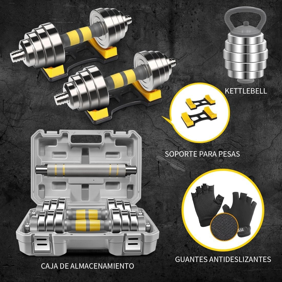 Adjustable Dumbbell Barbell Set 20kg 3-in-1 Steel Home Gym Weights