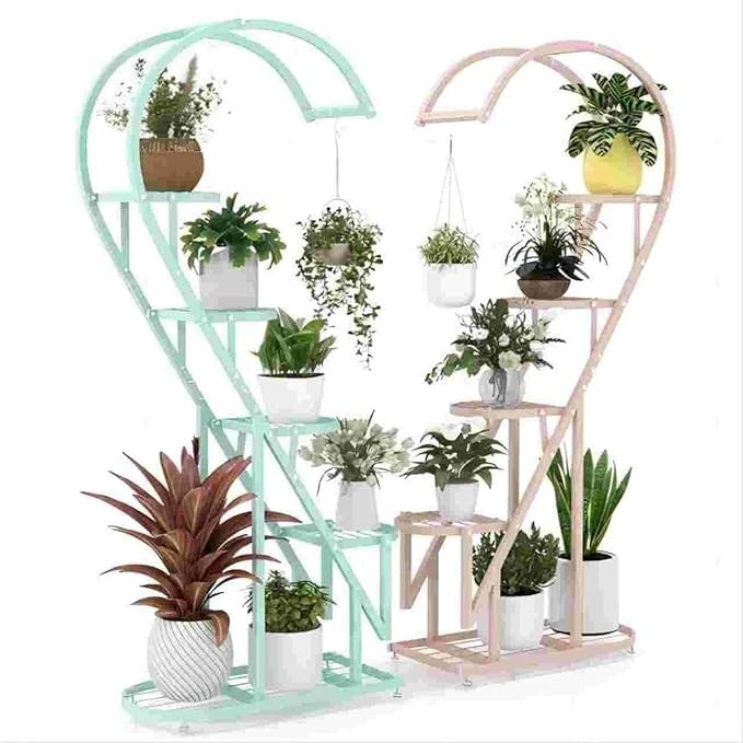 5 Tier Heart Shaped Metal Plant Stand Pink Blue Flower Shelf Indoor Outdoor Rack