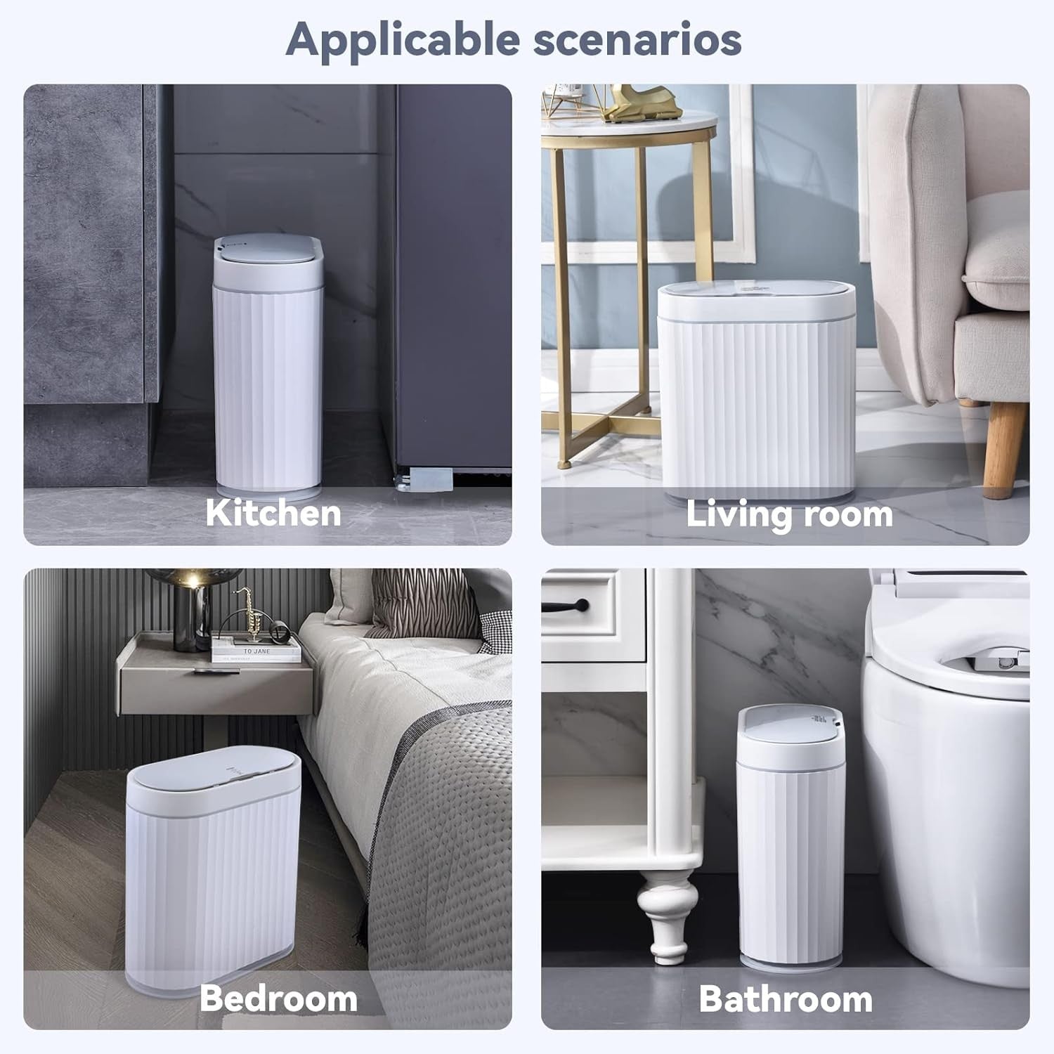 9.5L Touchless Bathroom Bin Motion Sensor Slim White Grey