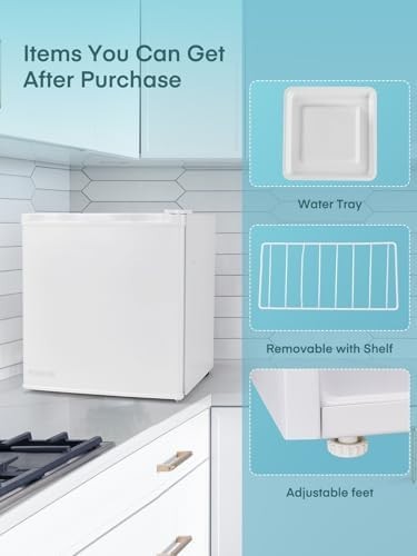 46L Mini Fridge Table Top Freezer-on-Top Reversible White