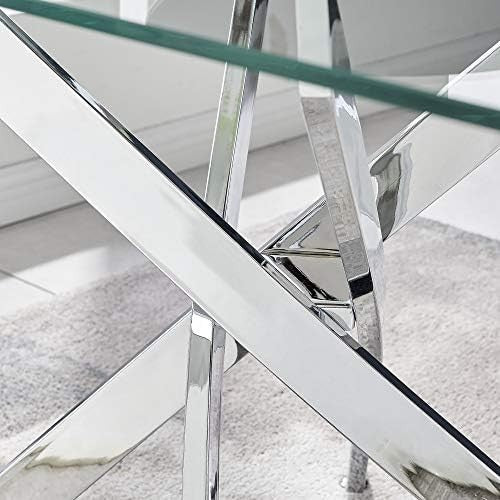 Glass Dining Table Set with 4 Cappuccino Grey Chairs Modern Chrome 120x70cm