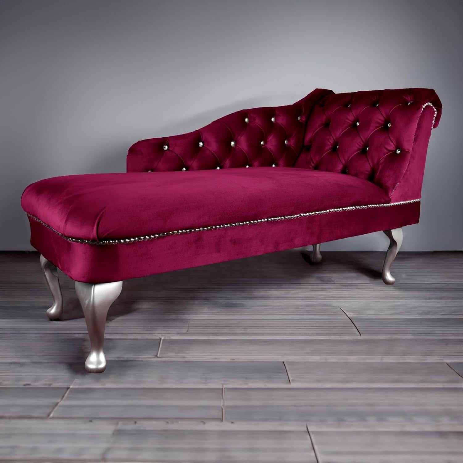 Velvet Chaise Lounge Sofa Right Hand Fuschia – Tufted Seat, UK Handmade