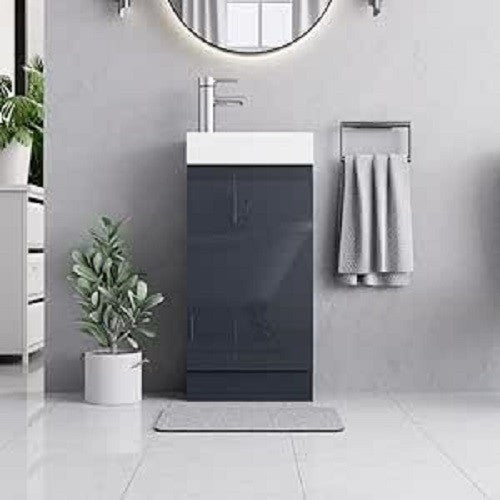 Modern 400mm Bathroom Vanity Unit with Basin Grey Floor Standing Sink Cabinet