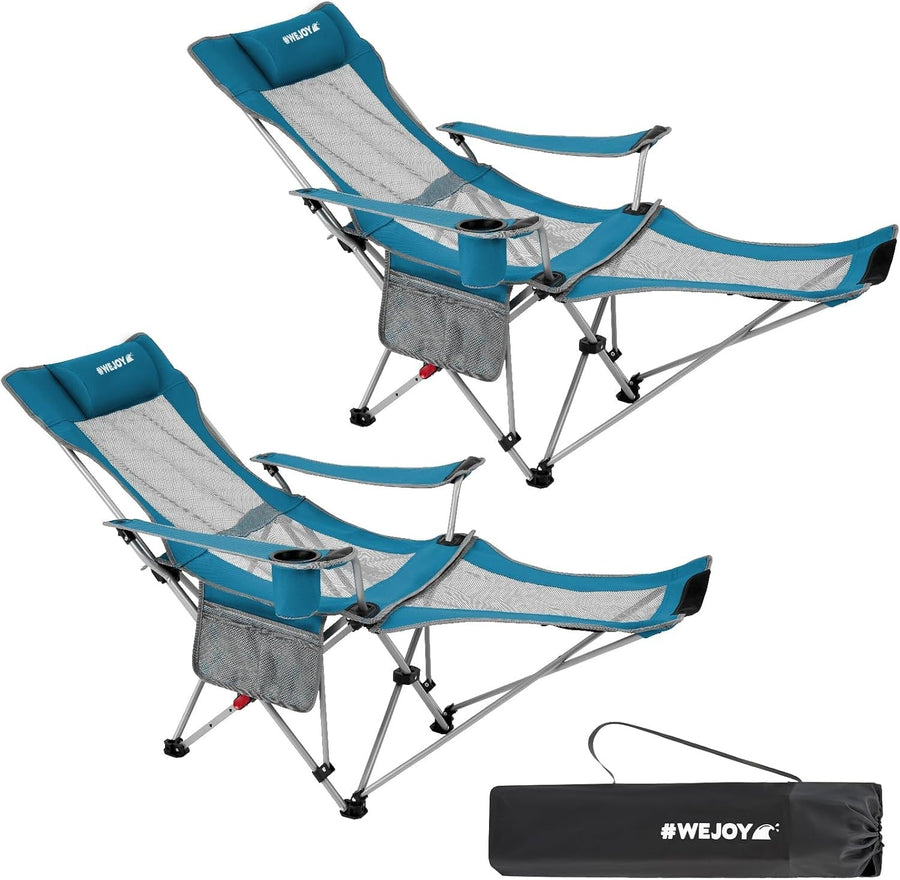 2x Reclining Folding Camping Chairs w/ Footrest & Headrest Beach Garden