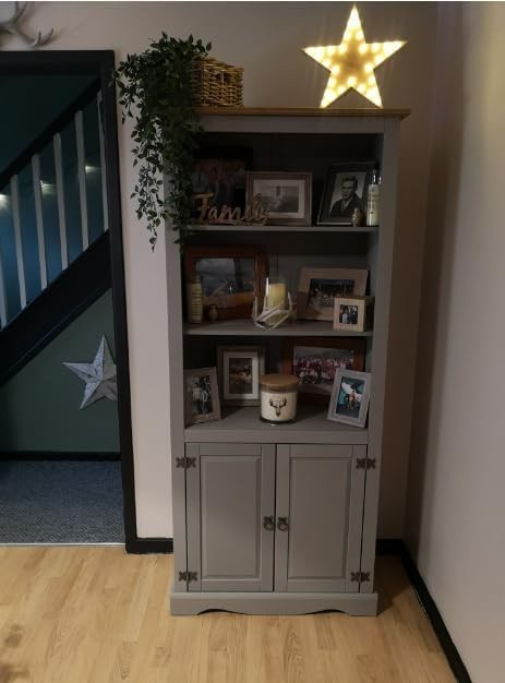 Grey Tall Kitchen Cupboard 180cm Pantry Storage Cabinet 2-Door Sideboard