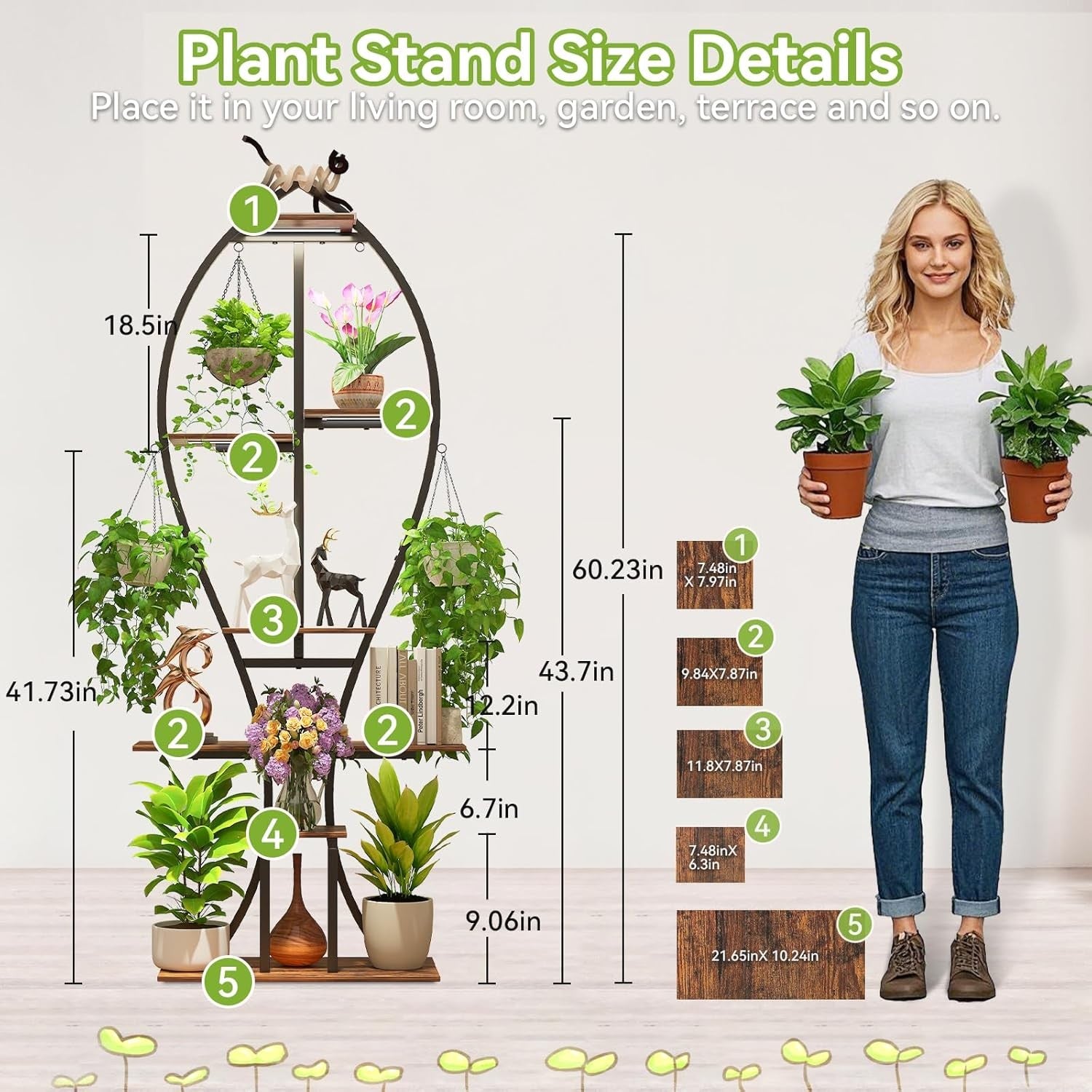 8 Tier Metal Plant Stand with LED Grow Lights Indoor Tall Flower Shelf Rack