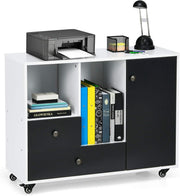 Black White Mobile File Cabinet 90cm Printer Stand Storage Unit