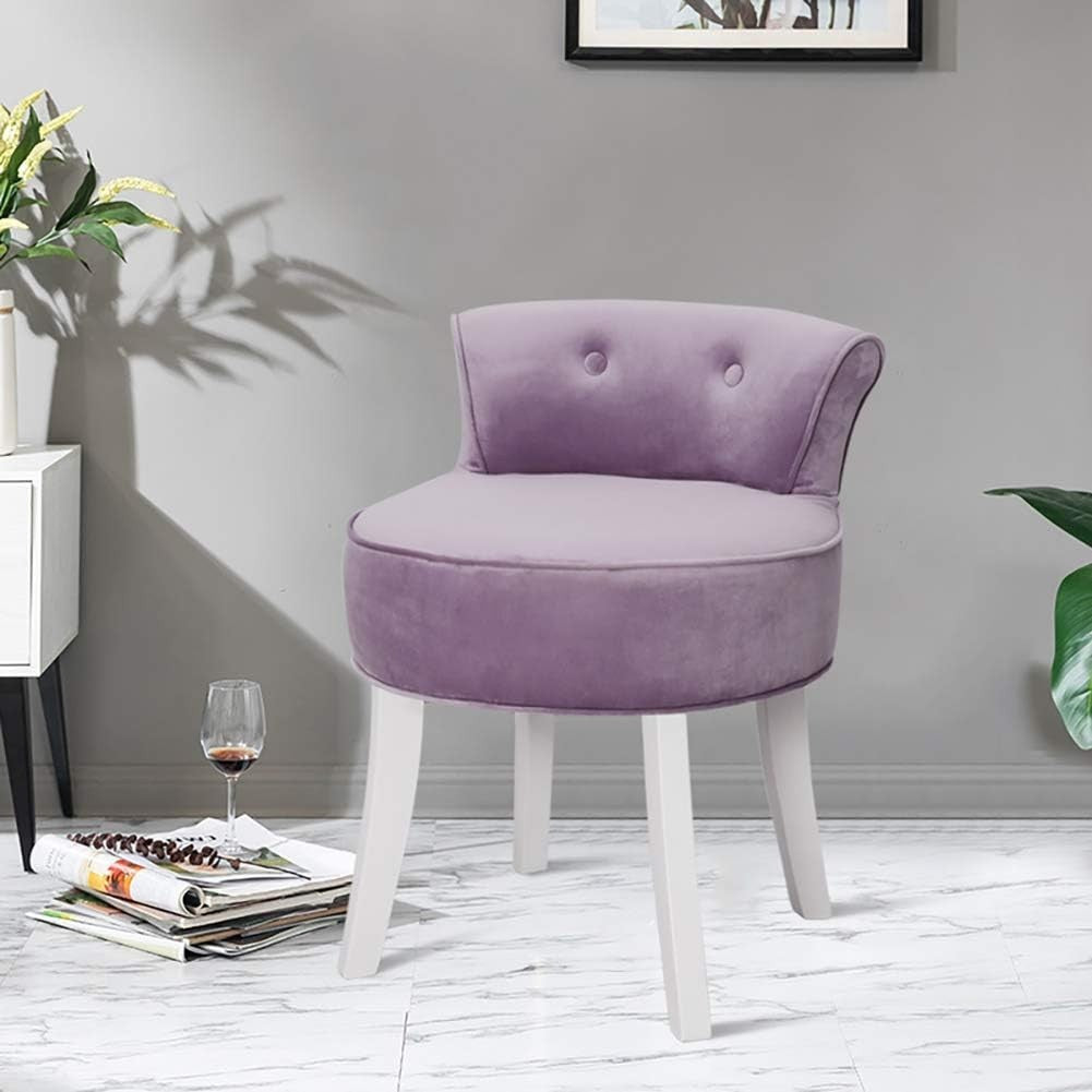 Purple Velvet Low Back Dressing Table Stool with Wooden Legs