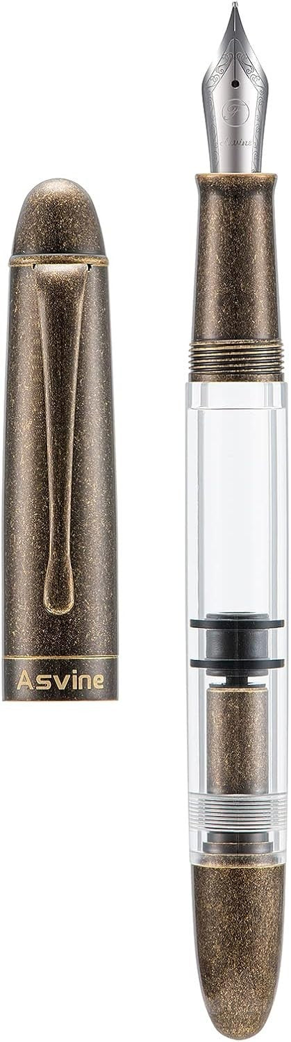 Extra Fine Piston Fountain Pen Transparent Brass Large Ink