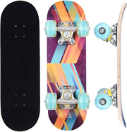 17 Inch Mini Skateboard, Light Up Wheels Kids Beginner Double Kick T Tool