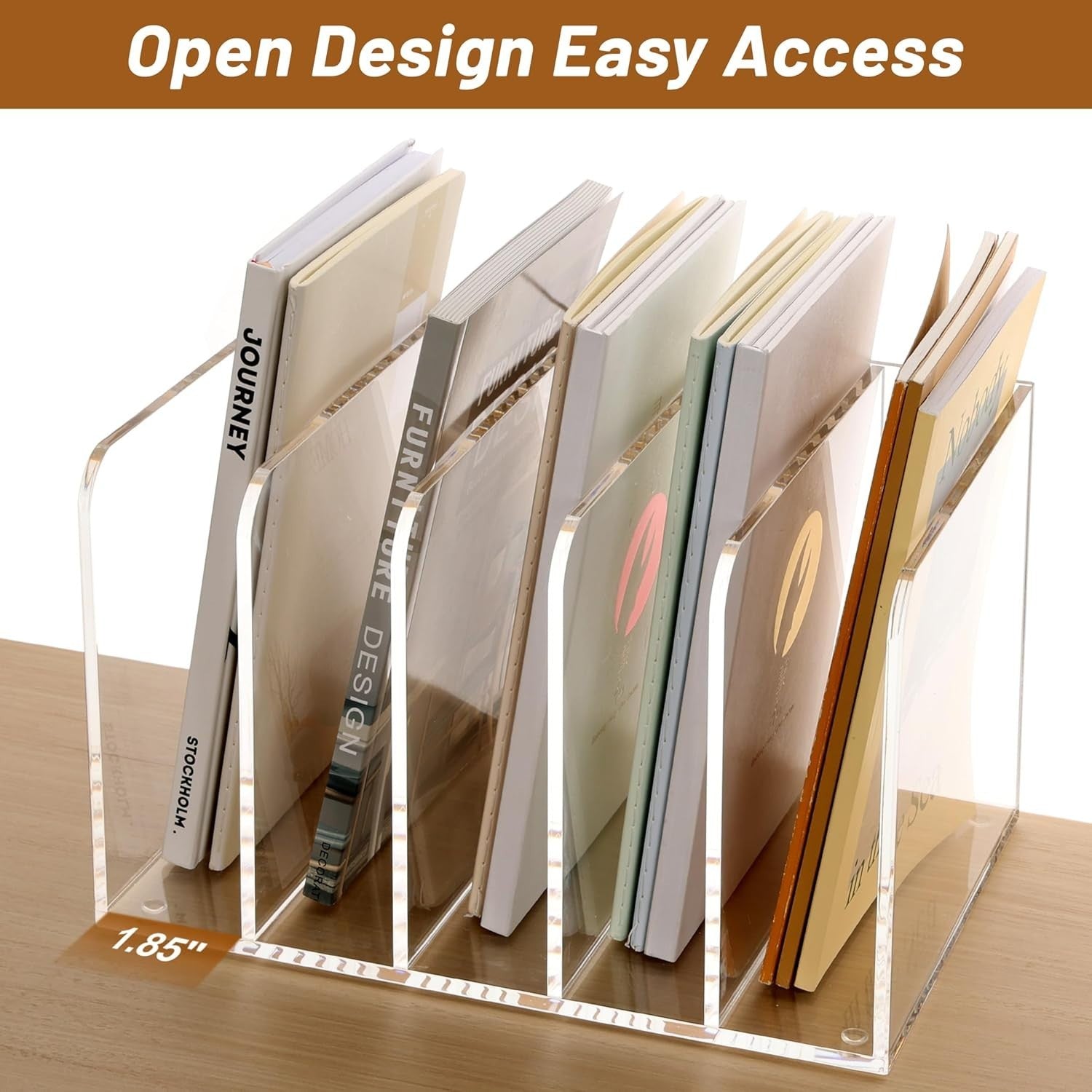 Clear Acrylic Desk Organizer 5-Section B5 Notebook & Mail Holder