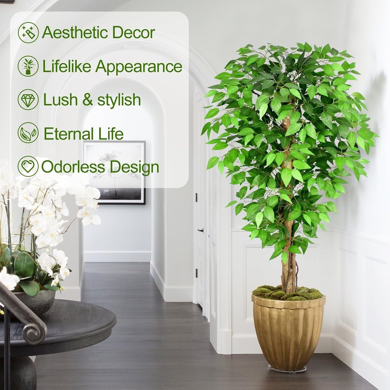 5ft Artificial Ficus Trees Set of 2 Tall Lush Green Curved Trunk Indoor Decor