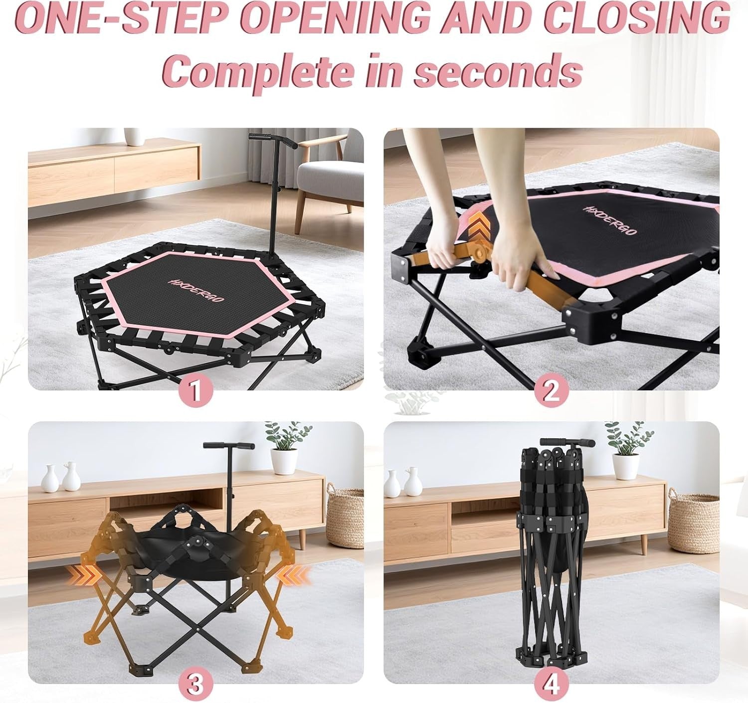 42” Foldable Fitness Trampoline for Adults Indoor Rebounder Exercise Jumper