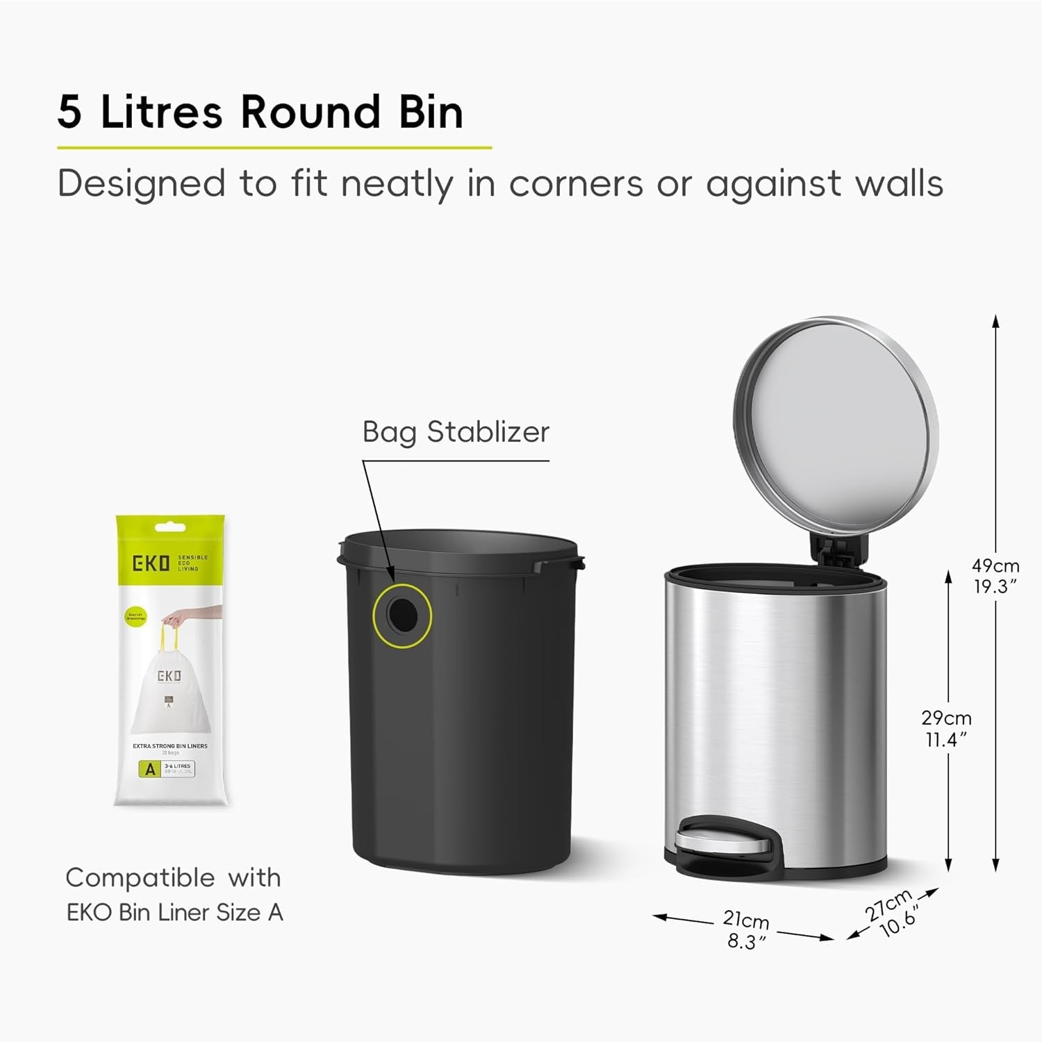 5L Stainless Steel Pedal Bin – Soft Close Bathroom Trash Can
