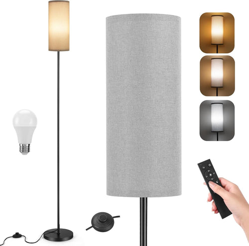 Modern Floor Lamp Linen Shade Remote Foot Switch Dimmable Tall Standing Light