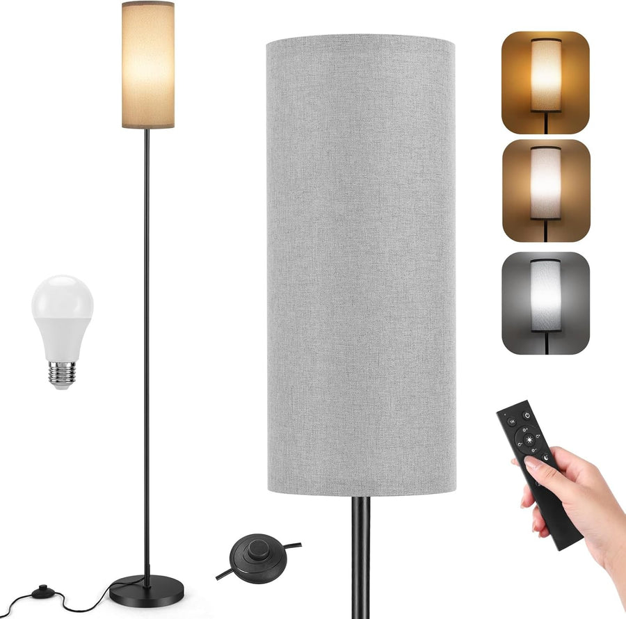 Modern Floor Lamp Linen Shade Remote Foot Switch Dimmable Tall Standing Light