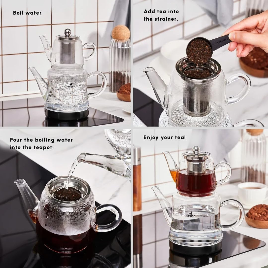 Glass Teapot Set with Infuser 1.8L Kettle Turkish Tea Maker Hob Safe