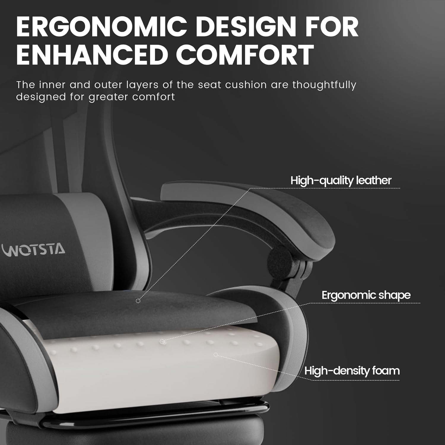 Ergonomic Gaming Chair with Footrest & Lumbar Support – Black Grey PC Seat