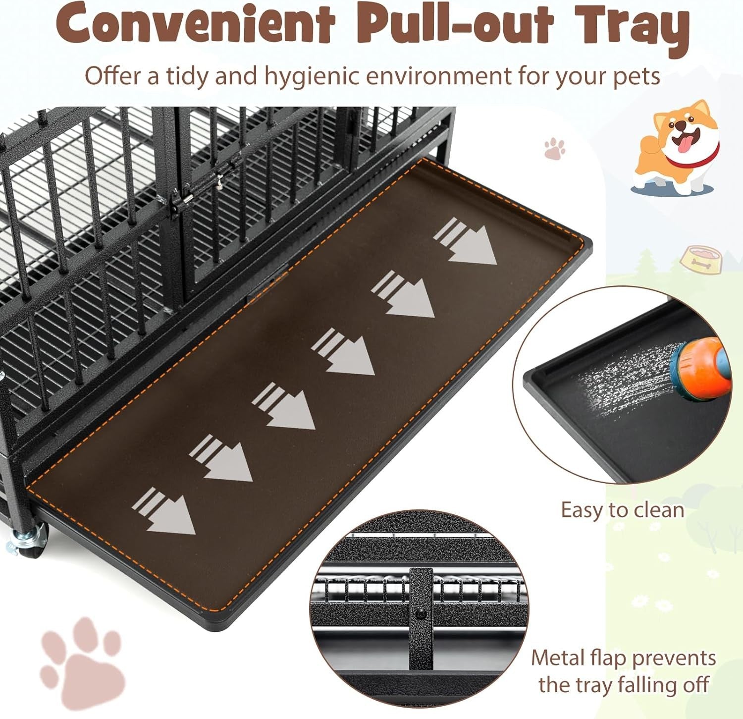 Heavy-Duty Foldable Dog Crate with Lockable Doors & Wheels for Large Dogs