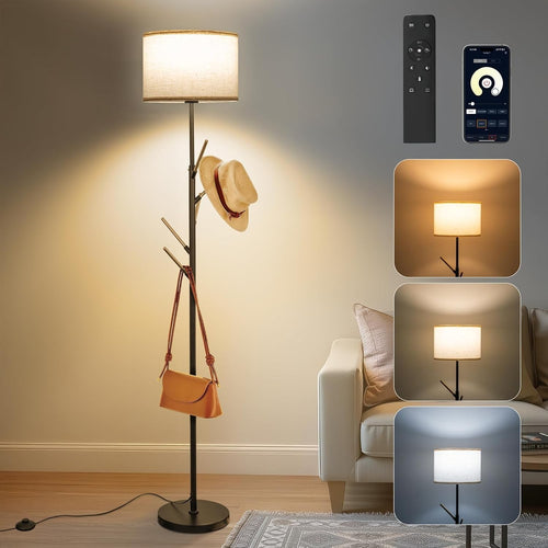 Floor Lamp with Coat Rack Remote App Dimmable Tall Standing Light