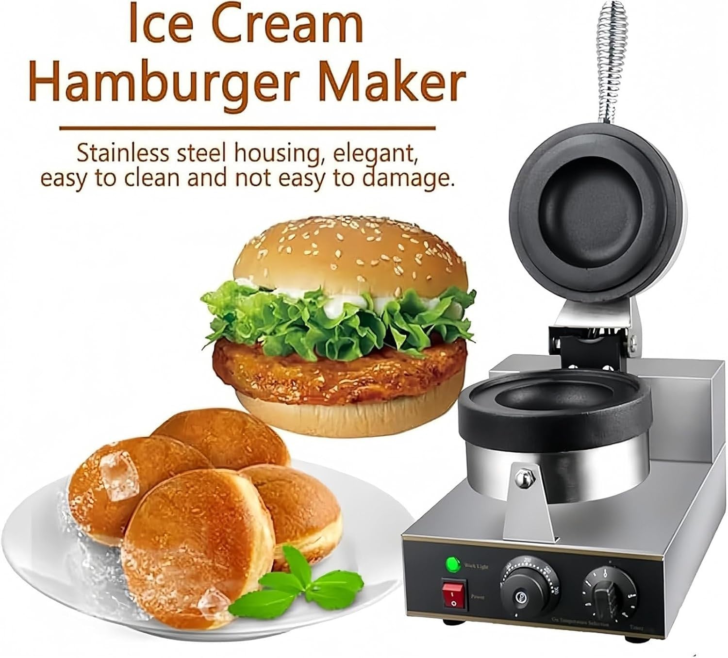 Electric Waffle & Panini Maker Non-Stick Plates Temp Control 193W