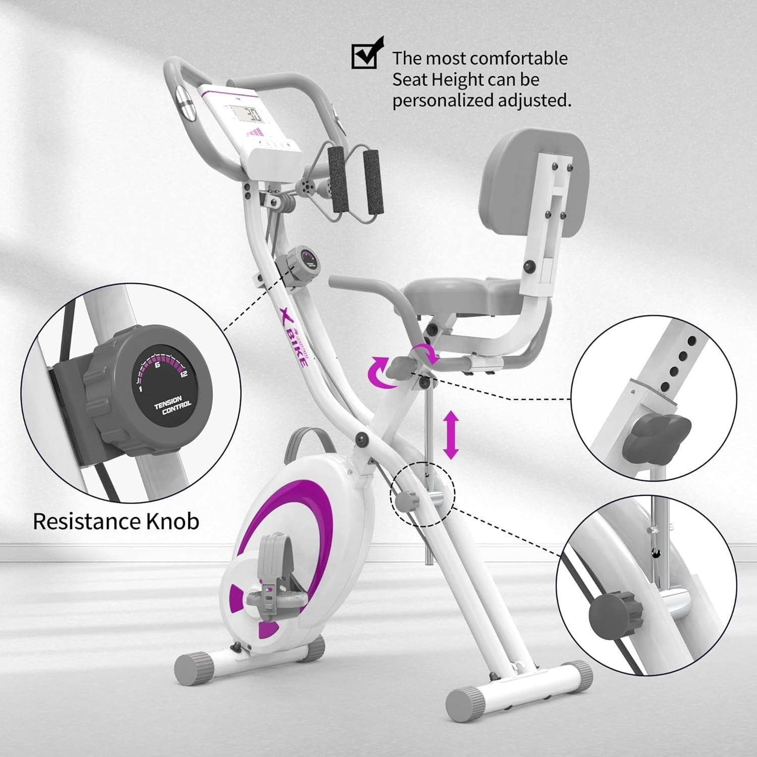 Folding 3-in-1 Exercise Bike Upright/Recumbent w/ Resistance Bands & LCD