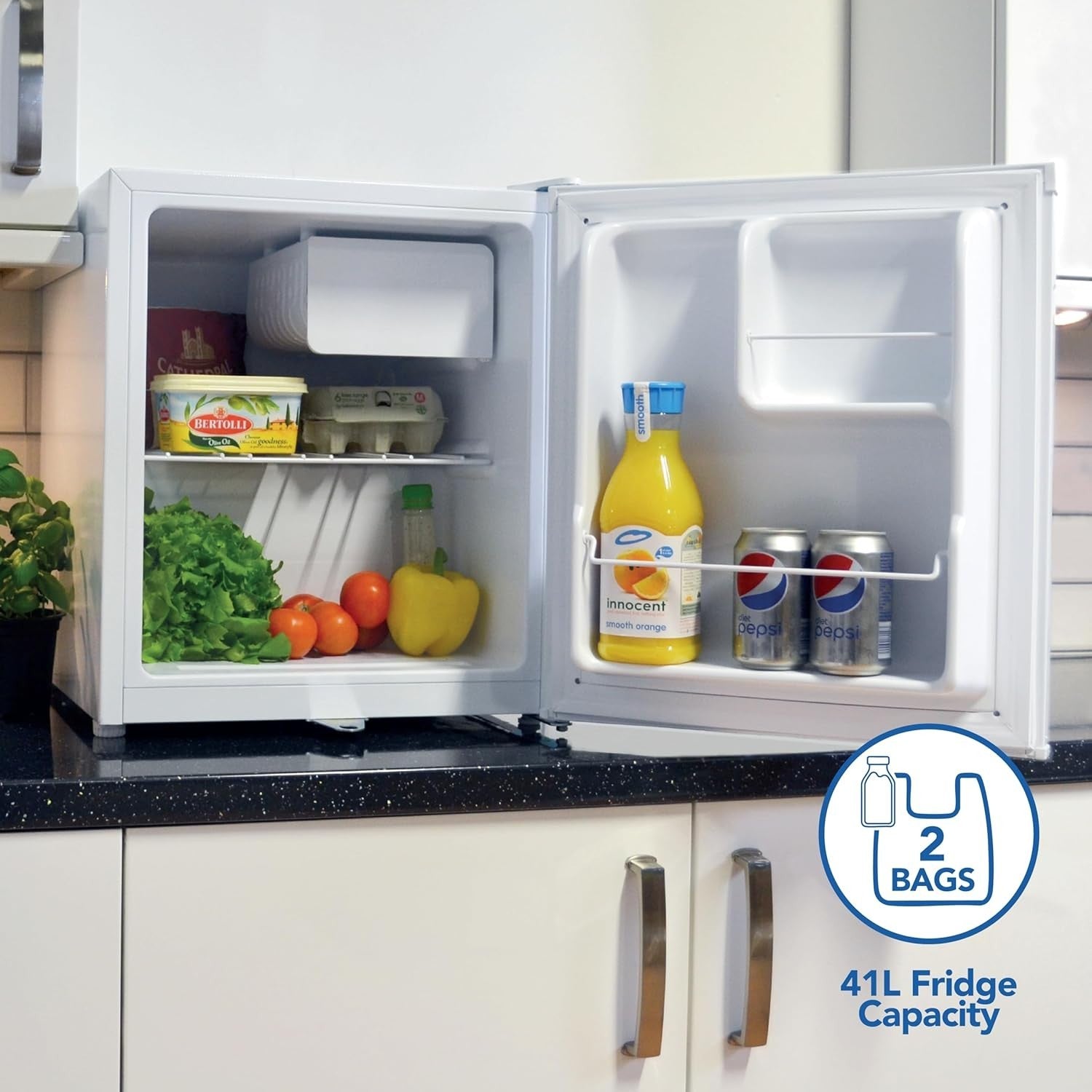 41L Table Top Fridge Lockable Reversible Ice Compartment White