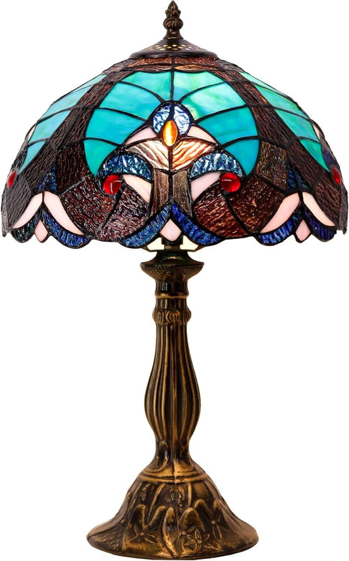 Tiffany Table Lamp 12x12x18in Stained Glass Bronze Base Bedside Decor
