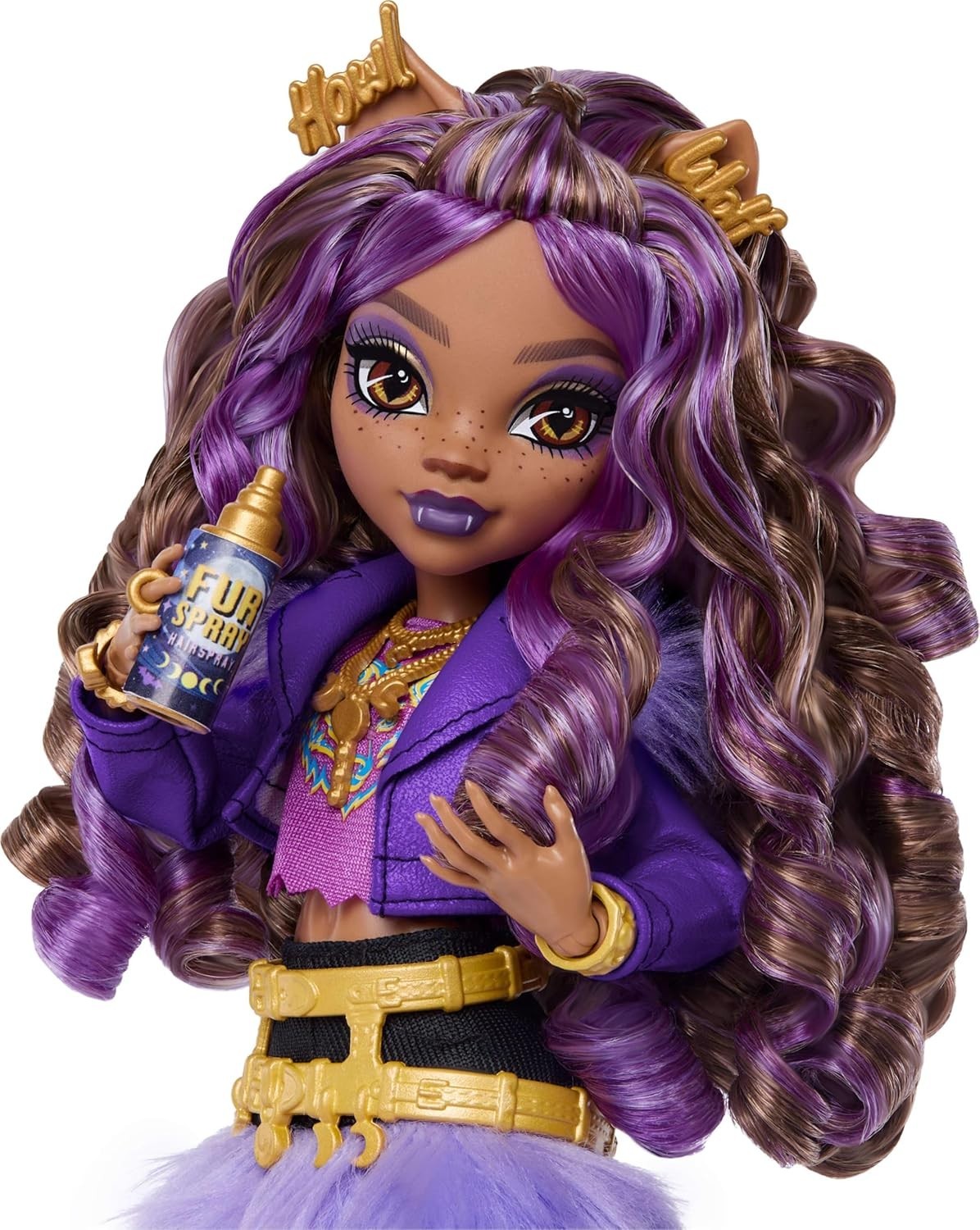 Fashion Doll Purple Moto Jacket Furry Skirt Pet Wolf Accessories