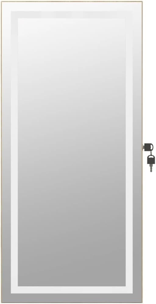 LED Wall Mounted Jewelry Cabinet Frameless Mirror Lockable Slim Storage