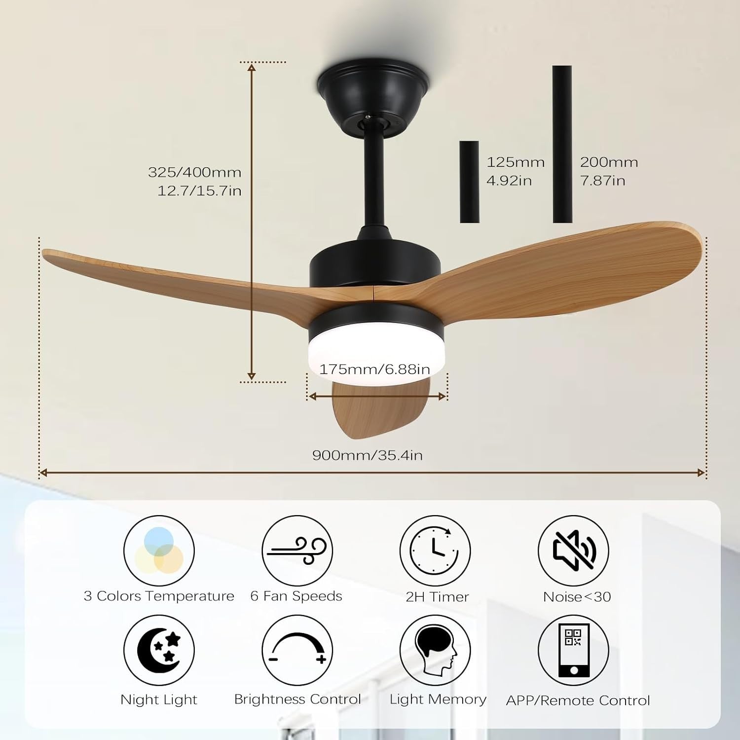 36" Dimmable Farmhouse Ceiling Fan with Light, Remote, DC Motor